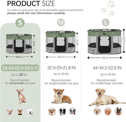 Rest-Eazzzy Dog Playpen, Foldable Kitten Playpen for Medium Dogs, Portable Pet Puppy Playpen with Removable Shade Cover, Indoor Outdoor Travel Camping Use for Small Pets with Carrying Case (S, Green)