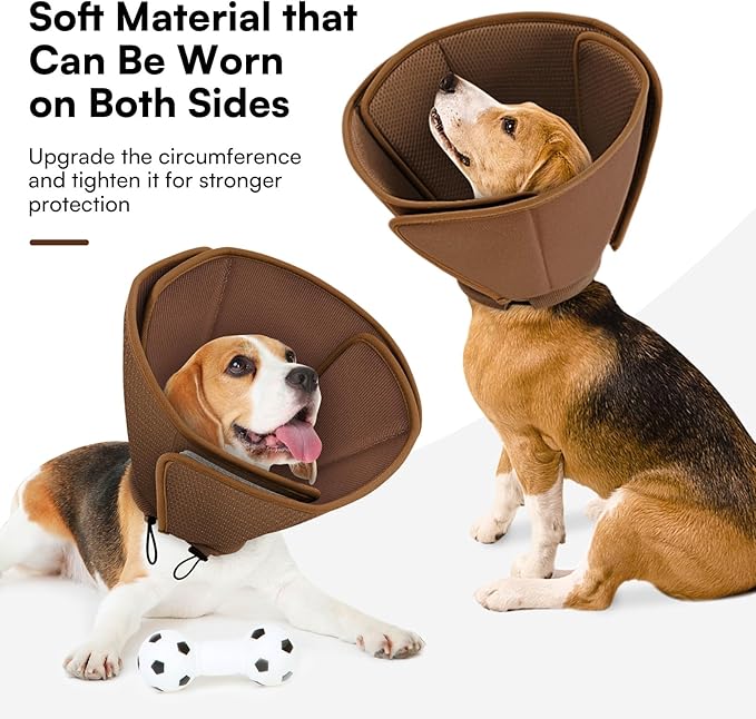 Queennmore Soft Recovery Cone for Small Dogs & Cats,Adjustable Comfy Dog Cone Alternative for Post-Surgery Wound Healing,Coffee,S