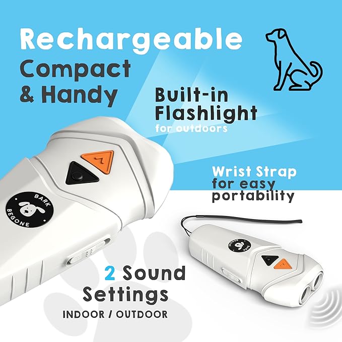 Ultrasonic Dog Bark Deterrent & Behavior Corrector - Stop Barking, Jumping, Aggression Without Yelling -Just Point & Press! Backed by Kevin Harrington from Shark Tank (White Rechargeable)