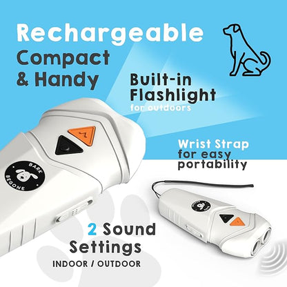 Ultrasonic Dog Bark Deterrent & Behavior Corrector - Stop Barking, Jumping, Aggression Without Yelling -Just Point & Press! Backed by Kevin Harrington from Shark Tank (White Rechargeable)