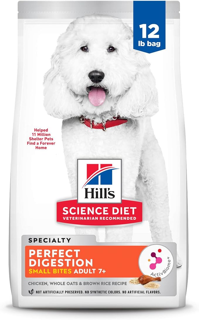 Hill's Science Diet Adult 7+ Perfect Digestion Small Bites Dry Dog Food, Chicken, Whole Oats, & Brown Rice, 12 lb. Bag