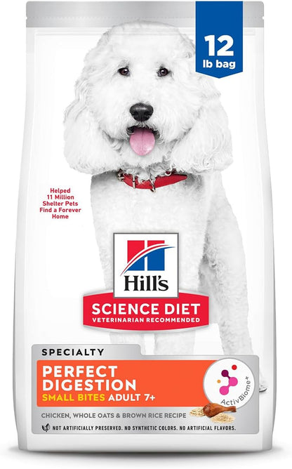 Hill's Science Diet Adult 7+ Perfect Digestion Small Bites Dry Dog Food, Chicken, Whole Oats, & Brown Rice, 12 lb. Bag