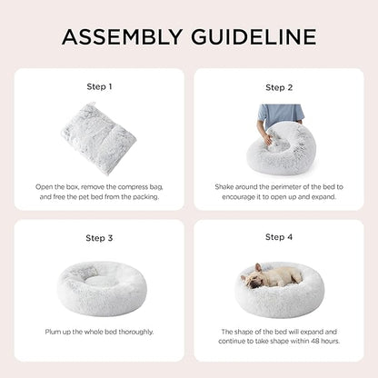 Bedsure Calming Cat Beds for Indoor Cats - Small Cat Bed Washable 20 inches, Anti-Slip Round Fluffy Plush Faux Fur Pet Bed, Fits up to 15 lbs Pets, Frost Grey