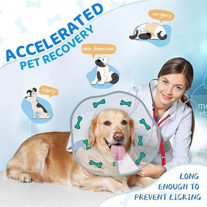 Dog Cone After Surgery - Soft, Comfortable, Adjustable Recovery Collar for Large, Medium, Small Dogs - Stop Licking with Soft Protect Edge (Bone, L)