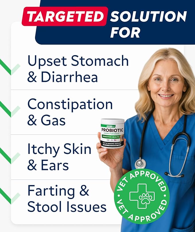 STRELLALAB Dog Probiotics Chews for Gut Support & Digestive Health with Enzymes - Anti Diarrhea and Upset Stomach Immune Supplement - Digestion Treats with Fiber and Prebiotics (180Ct, Chicken)