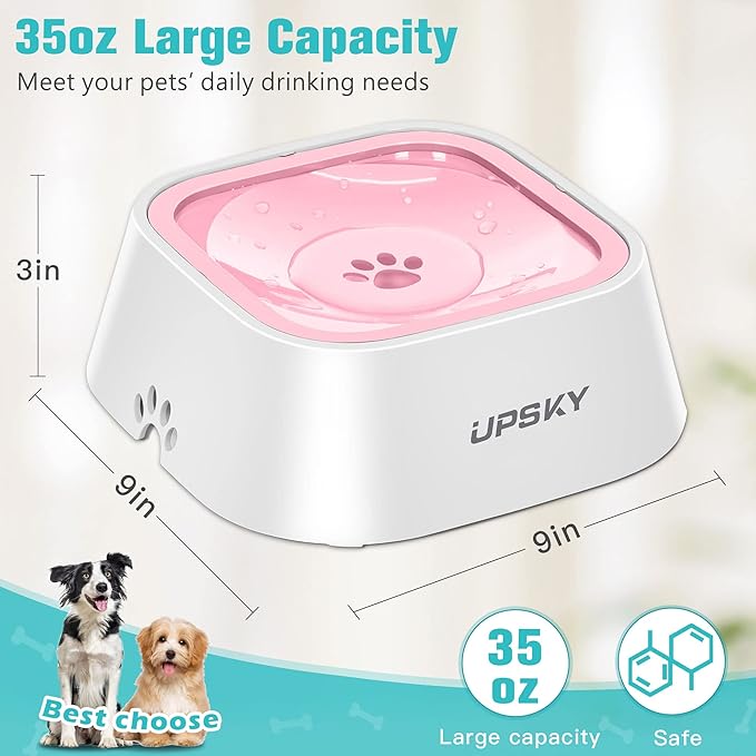 UPSKY No-Slip Slow Drinking Bowl - 35oz No Spill Pet Dispenser for Dogs and Cats