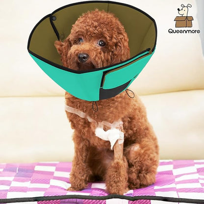 Queenmore Dog Cones for Small Dogs, Adjustable Comfy Cone for Dogs, Dog Cone Collar to Prevent Licking Wounds, Adjustable Elizabethan Collar for Pets, Green S