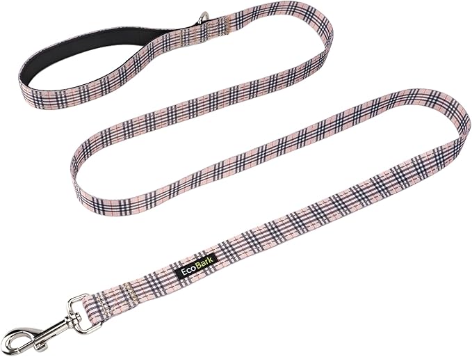 EcoBark Dog Leash - Soft & Reflective Comfort Leash with Padded Handle - Soft, Strong, & Durable for Small, Medium or Large Dogs (Tan Plaid)