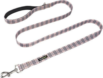 EcoBark Dog Leash - Soft & Reflective Comfort Leash with Padded Handle - Soft, Strong, & Durable for Small, Medium or Large Dogs (Tan Plaid)