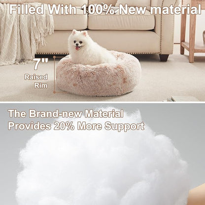 23 inches Donut Dog Bed for Small Dogs - Calming Washable Round Puppy Bed with Removable Cover, Fluffy Plush Pet Bed for Cats & Dogs, Fits up to 25 lbs Pets (Brown,Small)