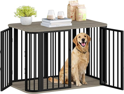 Hzuaneri 39.4'' Dog Crate Furniture, L Indoor Dog Kennel Dogs Cage, Modern Decorative Pet House for Small/Medium/Large Dogs, Anti-Chew & Anti-Escape, Kennel End Side Table, Greige Black DFC88705B