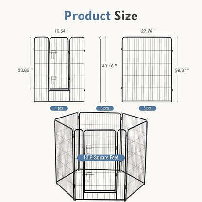 DUMOS Dog Playpen Indoor, Metal 40 Inch 6 Panels Foldable Pet Fence with Door, Outdoor Small Medium Large Dog Puppy Portable Exercise Play Pen for RV Camping, Trips, Play Yard