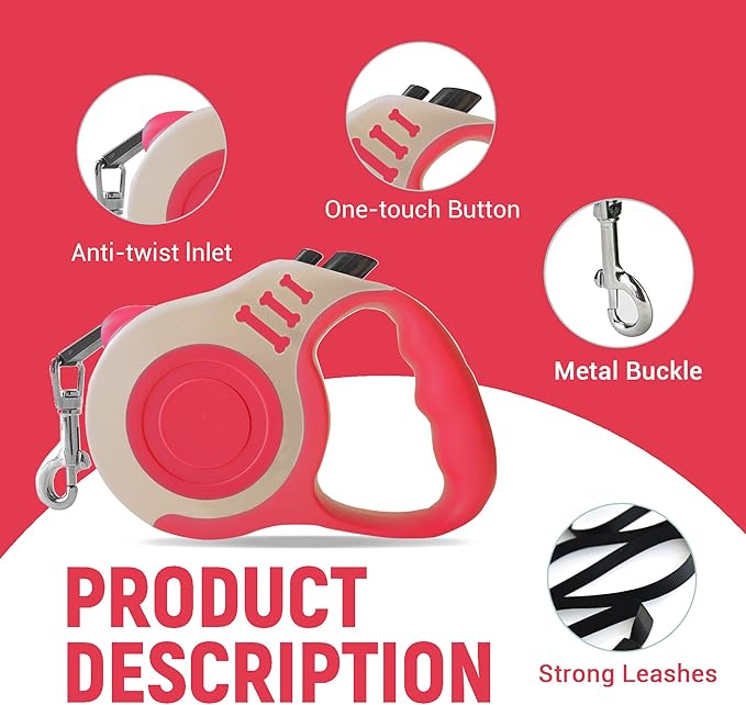 Retractable Dog Leash Automatic Telescopic Tractor Dog Tape, Pet Tape 10/16 FT Durable and Convenient, with Folding Bowl, Dispenser, Rubbish Bags, Suitable for Small and Medium Dogs