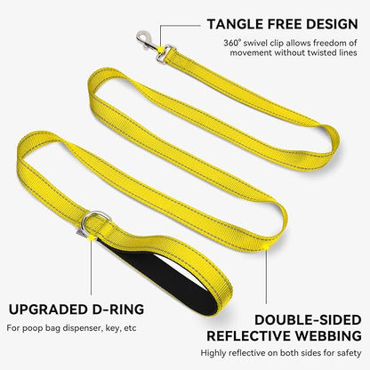 Joytale Dog Leash, 5 FT Double-Sided Reflective, Padded Handle Nylon Heavy Duty Leashes for Medium & Large Dogs Walking, Yellow