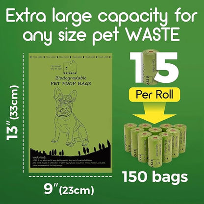 ATIFBOP Biodegradable Dog Poop Bags 150 Count 10 Rolls with Dispenser, Thicken and Leak Proof Poop Bag Holders for Leashes(Scented)