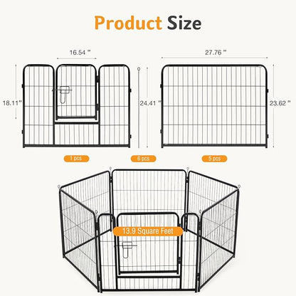 NEWBULIG Dog Playpen for Indoor 24 Inch 6 Panels - Portable Heavy Duty Metal Pet Exercise Pen with Door, Foldable Small Dog Puppy Playpen Fence for Outdoor RV, Camping, Yard, Garden