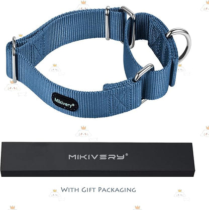 Mikivery Martingale Dog Collar Nylon Adjustable and Safety Training Colourful Comfortable Metal Buckle Pet Collars for Small Medium and Large Dogs(Haze,L)