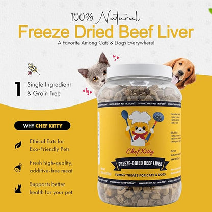 Freeze Dried Beef Liver Dog Treats | Healthy Kitten Treats, Single Ingredient, Raw | High Protein Cat & Dog Food Toppers, Grain-Free | Inspected & Tested in USA | 3.9 oz