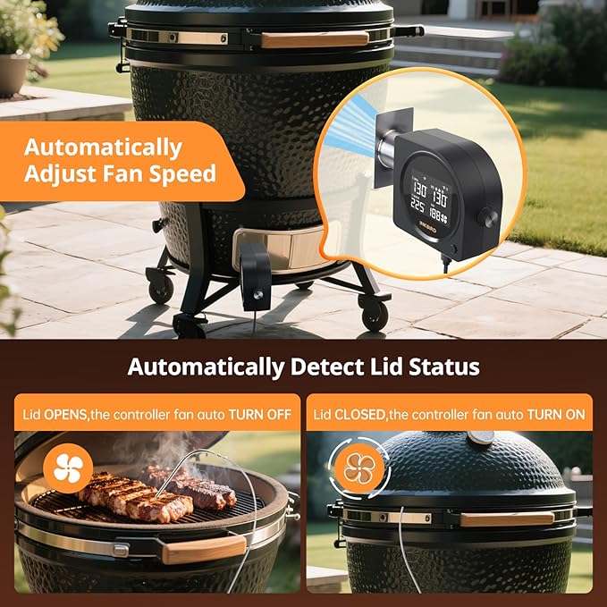 5G Wi-Fi & Bluetooth BBQ Temperature Controller, INKBIRD Automatic Smoker Fan with LCD Screen for Ceramic Grill | Mobile Notification Timer Alarm Calibration for BGE, Kamado, Akorn, Weber, 5 Probes