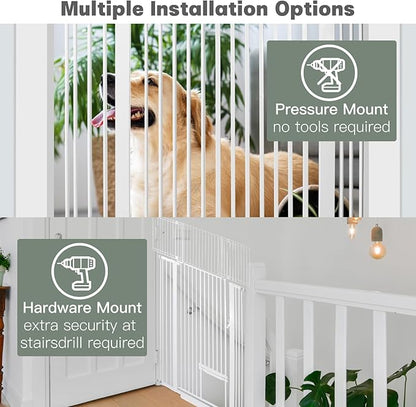 SHYUJAJIE 71 Inch Extra Tall Pet Gate with Small Cat Door, 29.55"-40.55" Adjustable Wide Dog Gate, Tall Cats Gates for Doorway, Stairs, House(White)