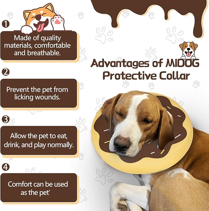 MIDOG Soft Inflatable Dog Cone, Donut E-Collar Alternative for After Surgery, Prevents Licking, Allowing Normal Eating & Vision, Comfortable Recovery Collar for Small Medium Large Dogs & Cats,Brown-L+