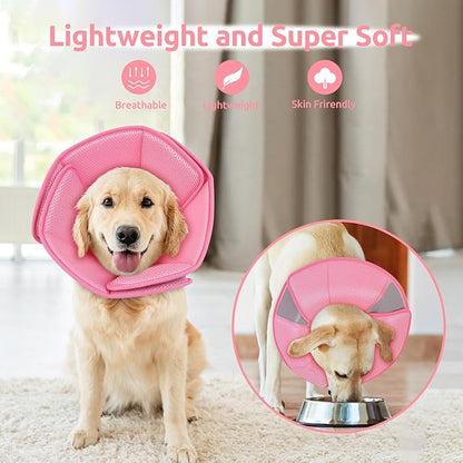 Dog Cone Collar - Soft Elizabethan Collar for Dogs After Surgery, Comfy Cone for Dogs to Stop Licking, Adjustable Dog Cone Alternative for Wound Healing (Pink, XL)