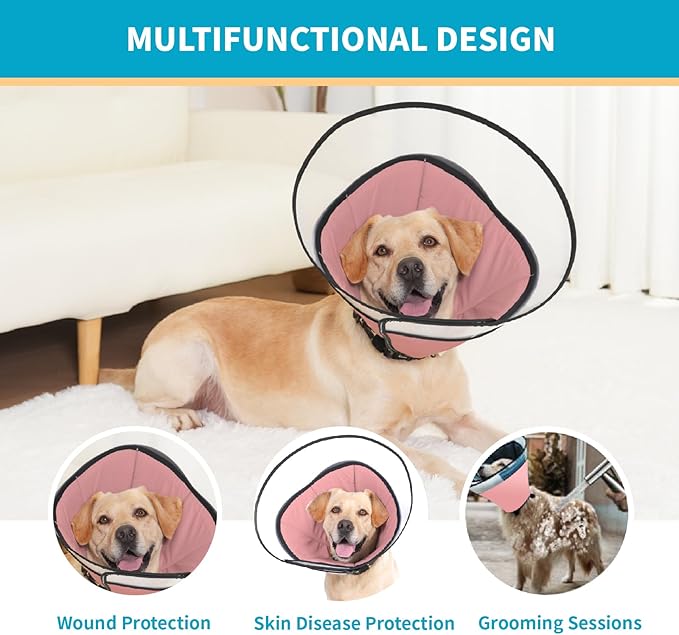 Pet Dog Cone Collar to Stop Licking, Soft Comfy Cones for Large Medium Small Dogs After Surgery, Cone of Shame for Dogs Head Neck Elizabethan Collar-Pink-XL