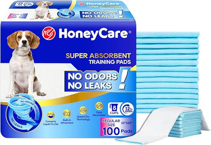 HONEY CARE All-Absorb Dog Pee Pads 22" x 23" (Pack of 14), Ultra Absorbent and Odor Eliminating Puppy Pads for Training, 5-Layer Leak-Proof Pee Pads with Quick-Dry Surface for Potty Training