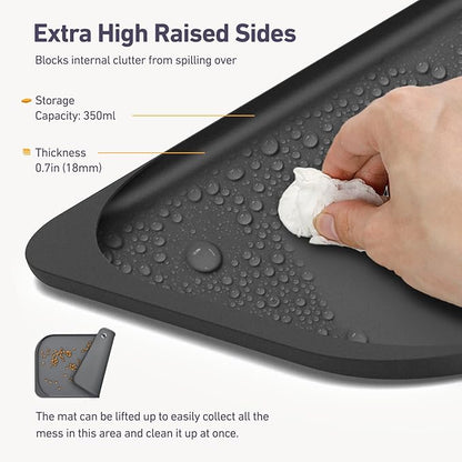 Silicone Pet Feeding Mat with Metal Ring, Waterproof, 23x15 in, Pet Feeding Mats, Raised Edges to Prevent Spills, Dogs and Cats Placement Tray to Stop Food and Water Bowl Messes (Gray, 23x15 in)