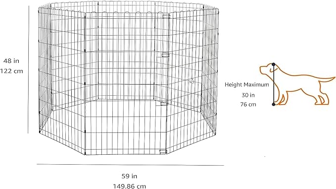 Amazon Basics Foldable Octagonal Metal Exercise Dog Playpen, Indoor/Outdoor, No Door, 8 Panels, 24 x 48 Inches, Rust-Resistant, X-Large, Black