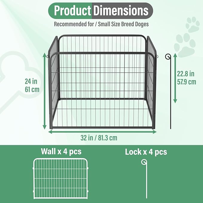FDW Dog Playpen Kennel - 4 Panels, 24 Inch Height, Indoor/Outdoor Folding Metal Portable Puppy Exercise Pen, Heavy Duty Dog Fence for Yard, Camping - Black