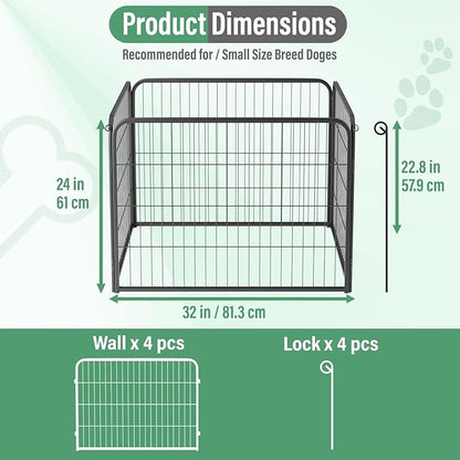 FDW Dog Playpen Kennel - 4 Panels, 24 Inch Height, Indoor/Outdoor Folding Metal Portable Puppy Exercise Pen, Heavy Duty Dog Fence for Yard, Camping - Black