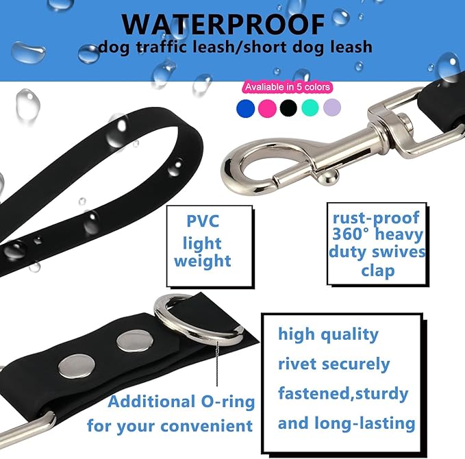 Short Dog Leash - 9 Inch Dogs Lead Grab Tab Heavy Duty Waterproof PVC Dog Training Traffic Leashes for Safety Control Behavior Correction Hiking Backup & All Breeds (Blue, 9'')