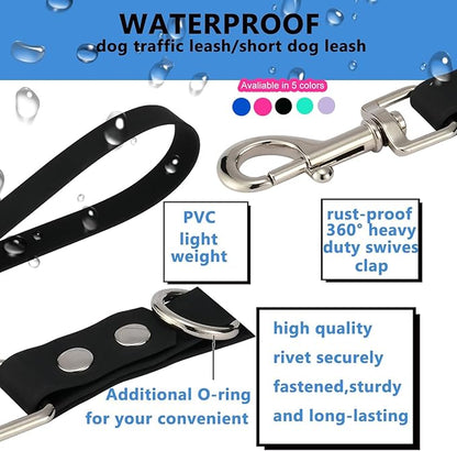 Short Dog Leash - 9 Inch Dogs Lead Grab Tab Heavy Duty Waterproof PVC Dog Training Traffic Leashes for Safety Control Behavior Correction Hiking Backup & All Breeds (Black, 9'')