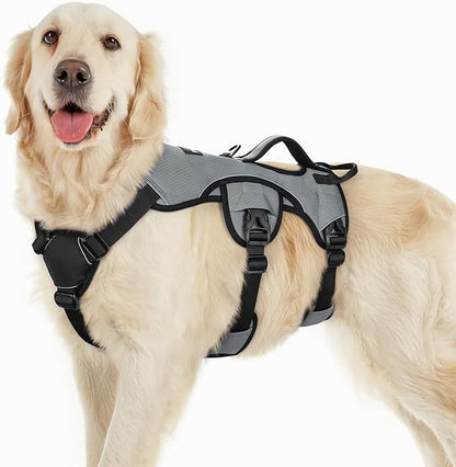 rabbitgoo Escape Proof Dog Harness, Soft Padded Full Body Pet Harness, Reflective Adjustable No Pull Vest with Lift Handle and Leash Clip for Large Dogs Walking Hiking Training, L, Grey