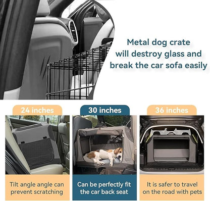 PETSFIT Collapsible Dog Crate, Portable Dog Crate - 24 Inch Sturdy Adjustable Structure, Easy to Set Up, Portable Dog Crate for Car, Light Tough with 3 Mesh Doors Grey