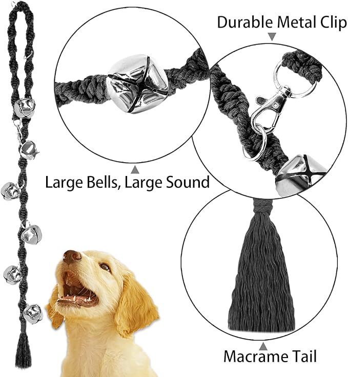 Dog Bells to Go Outside & Puppy Potty Training, Adjustable Dog Door Bell Ring to Go Potty, Handmade with Premium Yarn. Twisted Style, Pure Black