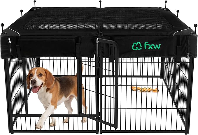 FXW Rollick Unleashed Dog Playpen for Indoor, Yard, RV Camping, 32 inch 8 Panels Dog Pen with Playpen Cover for Small and Medium Dogs, Black│Patented