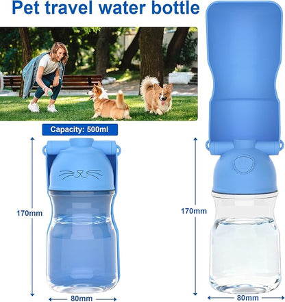 Dog Water Bottle, Portable Leak-Proof Water Dispenser with Drinking Bowl for Dogs and Cats, Travel Puppy Fountain Pet Water Bottle for Hiking Walking Outdoor(A012B-blue)