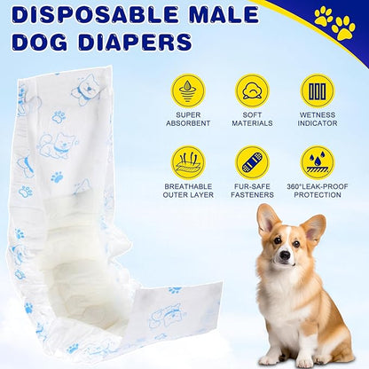 XPCARE 50 Count Disposable Male Dog Diapers, Male Dog Wraps,Super Absorbent Leak-Proof Fit (Medium)