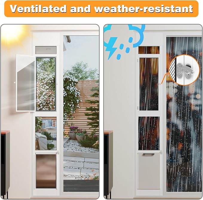 Doggy Door for Sliding Glass Door, Adjustable Height 75 3/5" to 80" Sliding Door Doggie Door Insert with Screen Design, Suitable for Medium Dogs Up to 30 lbs, New