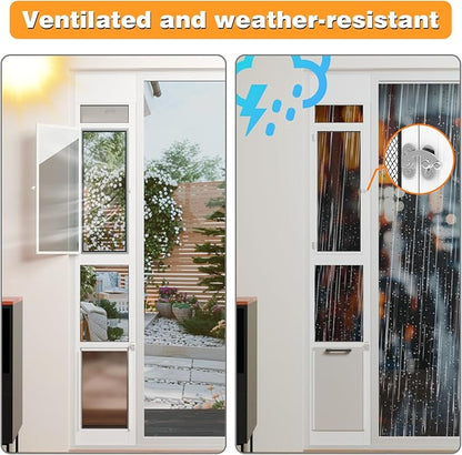 Doggy Door for Sliding Glass Door, Adjustable Height 75 3/5" to 80" Sliding Door Doggie Door Insert with Screen Design, Suitable for Medium Dogs Up to 30 lbs, New