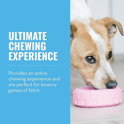 KONG Puppy Tires - Dog Chew Toy for Puppies - Stuffable Dog Toy for Treats & Snacks - Natural Rubber Chew Toy for Teething Puppy - for Medium/Large Puppies - Randomly Provided Color