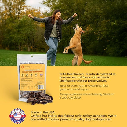 Pawsomely Healthy Crunchy Beef Spleen Jerky for Dogs – Natural Single-Ingredient Air-Dried Treat, High-Protein & Grain-Free, Made in USA - 3 oz