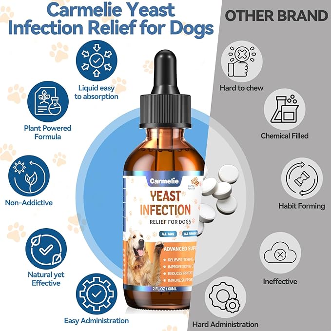 2PCS Yeast Infection Treatment for Dogs, Carmelie Support Healthy Itch Relief, Ear Paw Discomfort Care, Itch Relief for Dog, Allergy Supports, Inflammation Relief for Dogs, Bacon Flavor 60ml