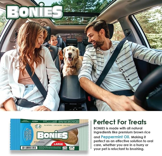Bonies Natural Breath and Dental Formula Large-Sized Single Bone - All-Natural Ingredients, Fresh Breath, Cleans Teeth, Low Calories, Chicken Flavor, [Large Dog], 1 Bone
