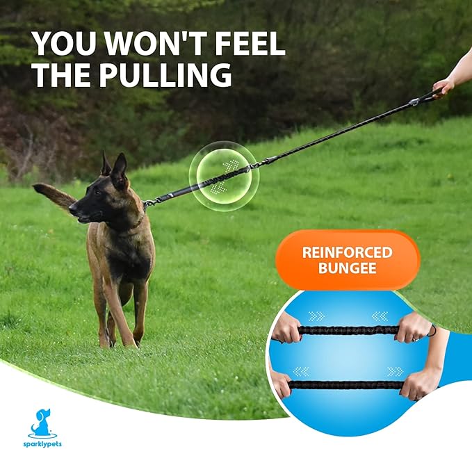 SparklyPets - Heavy Duty Bungee Rope Leash for Large and Medium Dogs - No Pull, Shock Absorber Long Dog Training Lead - No Slip Reflective Line for Outside (5.5 Ft Bungee Leash)