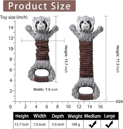 Sedioso Tug of War Dog Toy, Durable Large Breed Dog Toy, Though Stuffed Dog Squeaky Toy with Crinkle Paper for Small, Middle and Big Dogs(Raccoon)