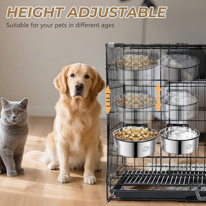 Dog Crate Water Food Bowl No Spill,2 Pack Hanging Dog Bowls for Kennel,Dogs Crate Water Feeder Dish,Stainless Steel Kennel Dogs Bowls Mountable for Cats Bunny Ferret Bird