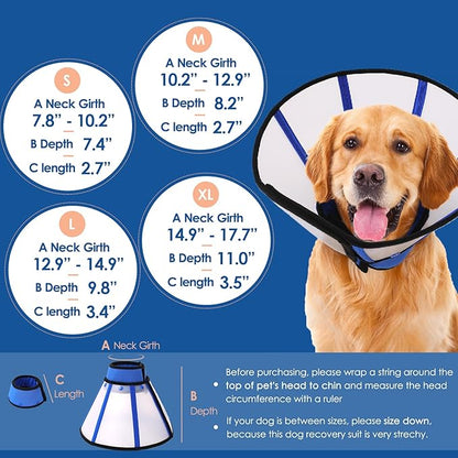 SUNFURA Dog Cone, Soft Dog Cones for Large Breeds After Surgery, Comfortable Pet Recovery Collar to Stop Licking, Adjustable E-Collar Alternative for Wound Healing, Blue L